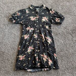 American Eagle Women’s Medium Floral Black Dress with White Polka Dots EUC
